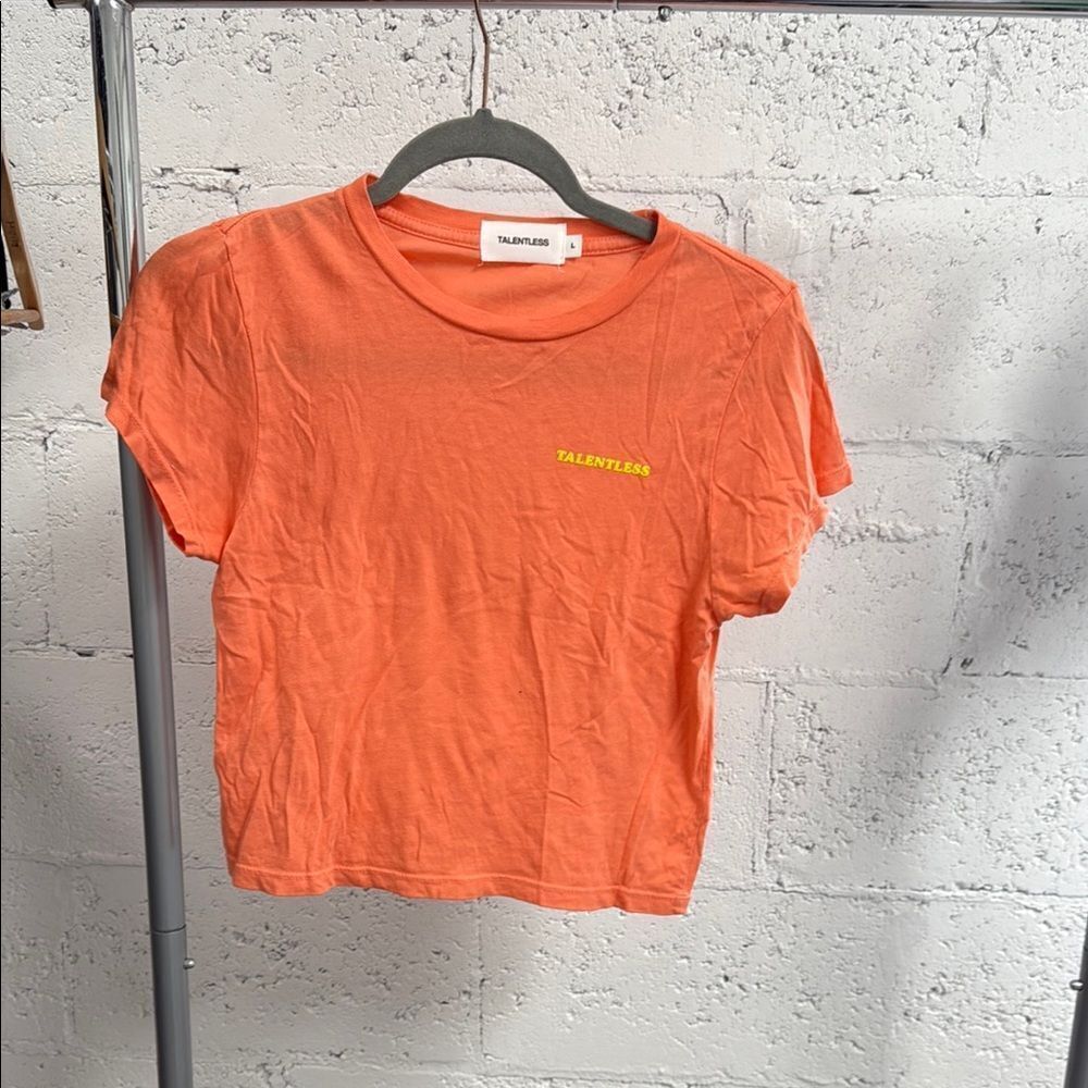 Talentless Orange T-Shirt Cropped T - Yellow Logo - Size Large